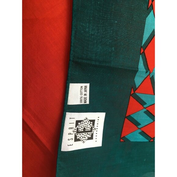 Esprit Vintage Cotton Scarf With Bold Red & Teal Geometric Print - Picture 4 of 4